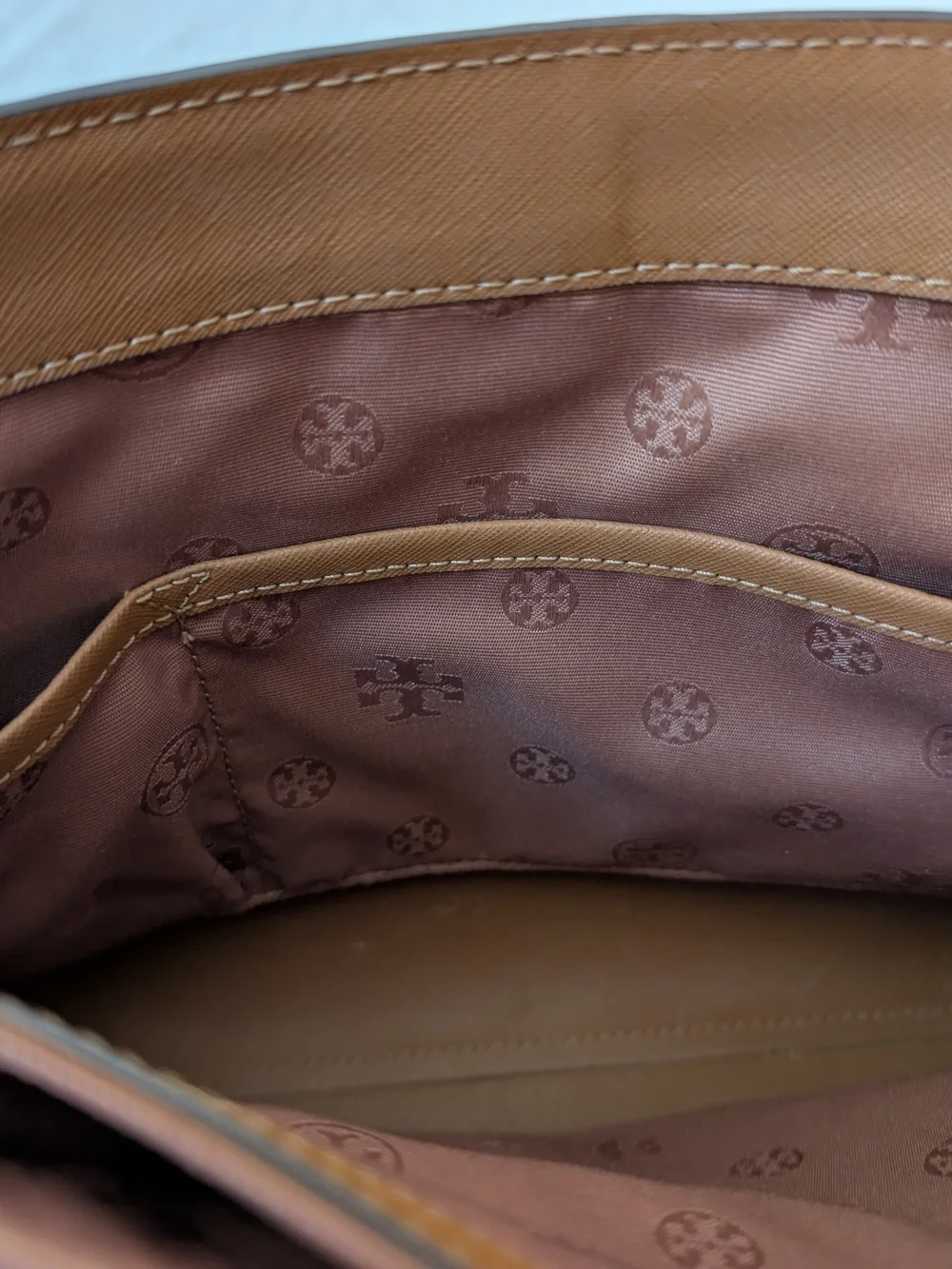 Tory Burch Emerson Buckle Large Tote In Brown Saffiano Leather Bag